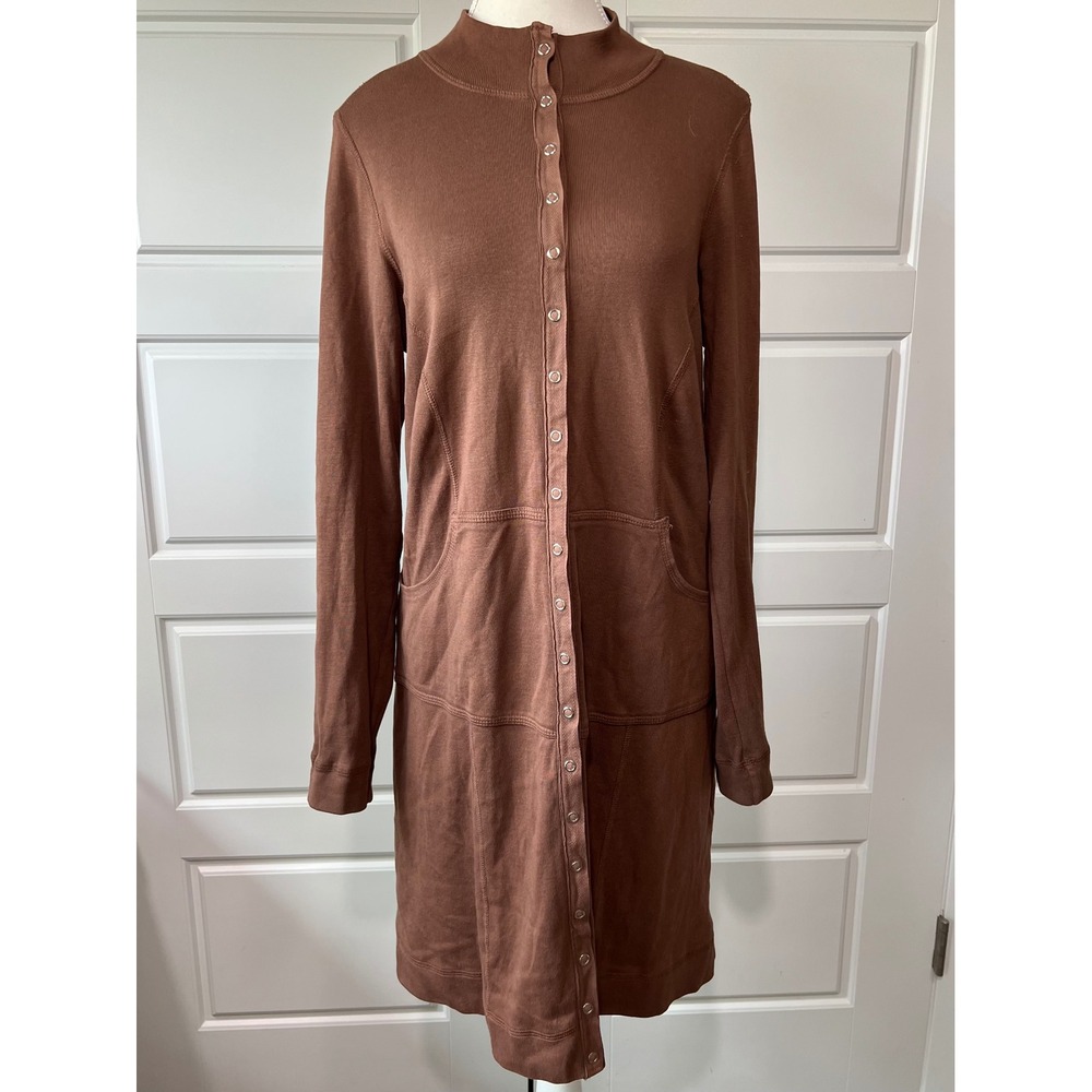 Barbara Lesser‎ Snap Front Duster Cardigan Pockets Knit Brown Small - Picture 6 of 8